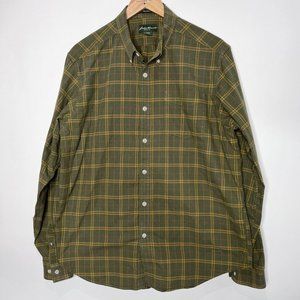 Eddie Bauer Button Up Relaxed Fit Plaid Long Sleeve Green Yellow Red Men's XL